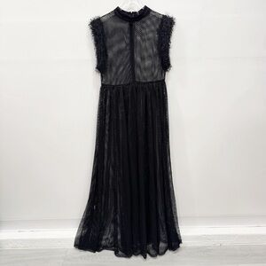 Posh Shoppe Black Mesh Maxi Dress Feather Trim High Neck Size 1X